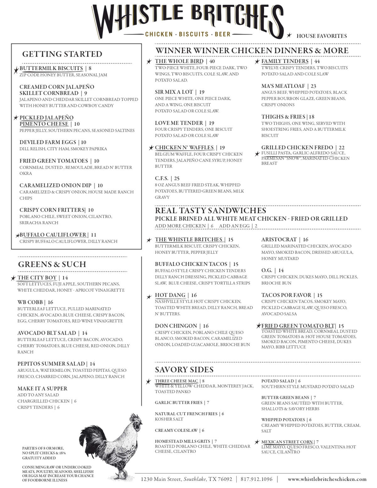 Whistle Britches Southlake Food Menu