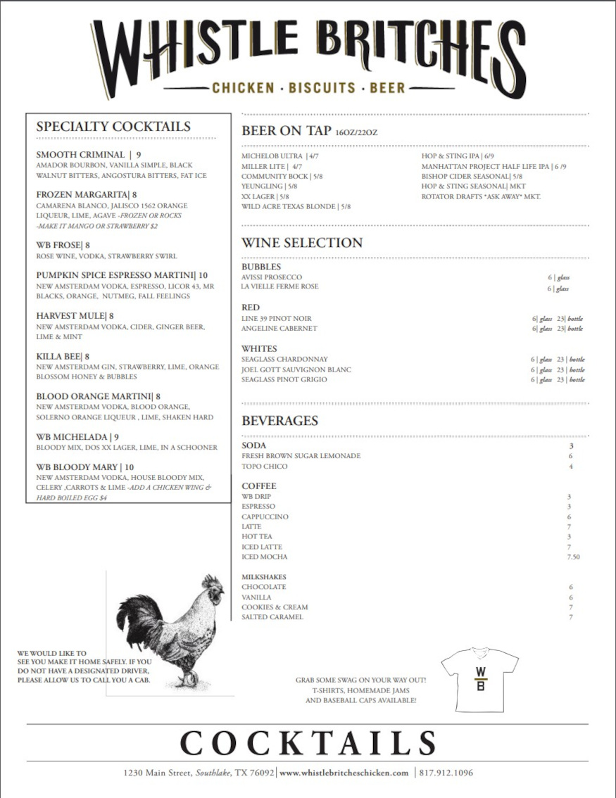 Whistle Britches lunch and dinner menu 2