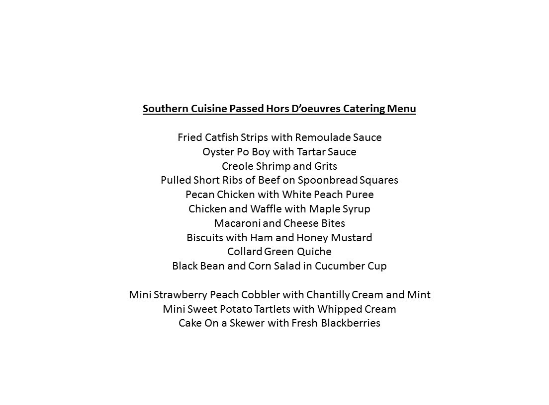 Southern Cuisine Passed Catering Menu