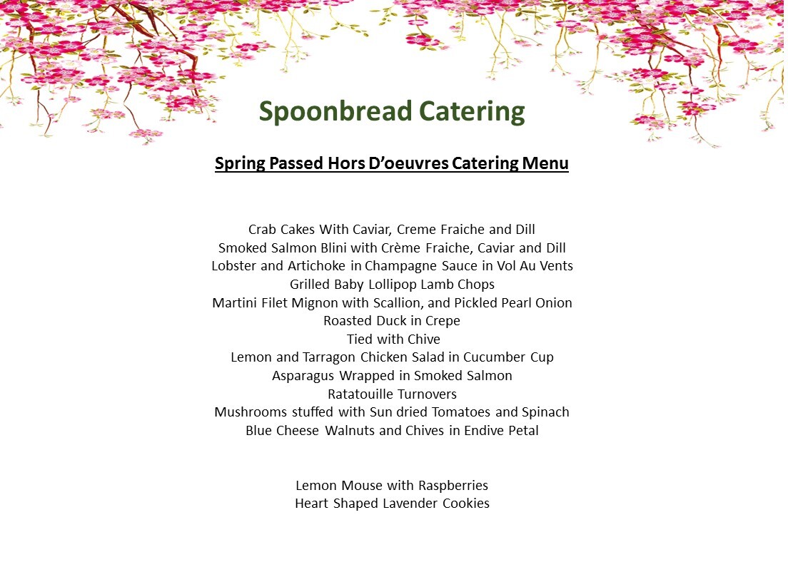 Spring Passed Catering Menu