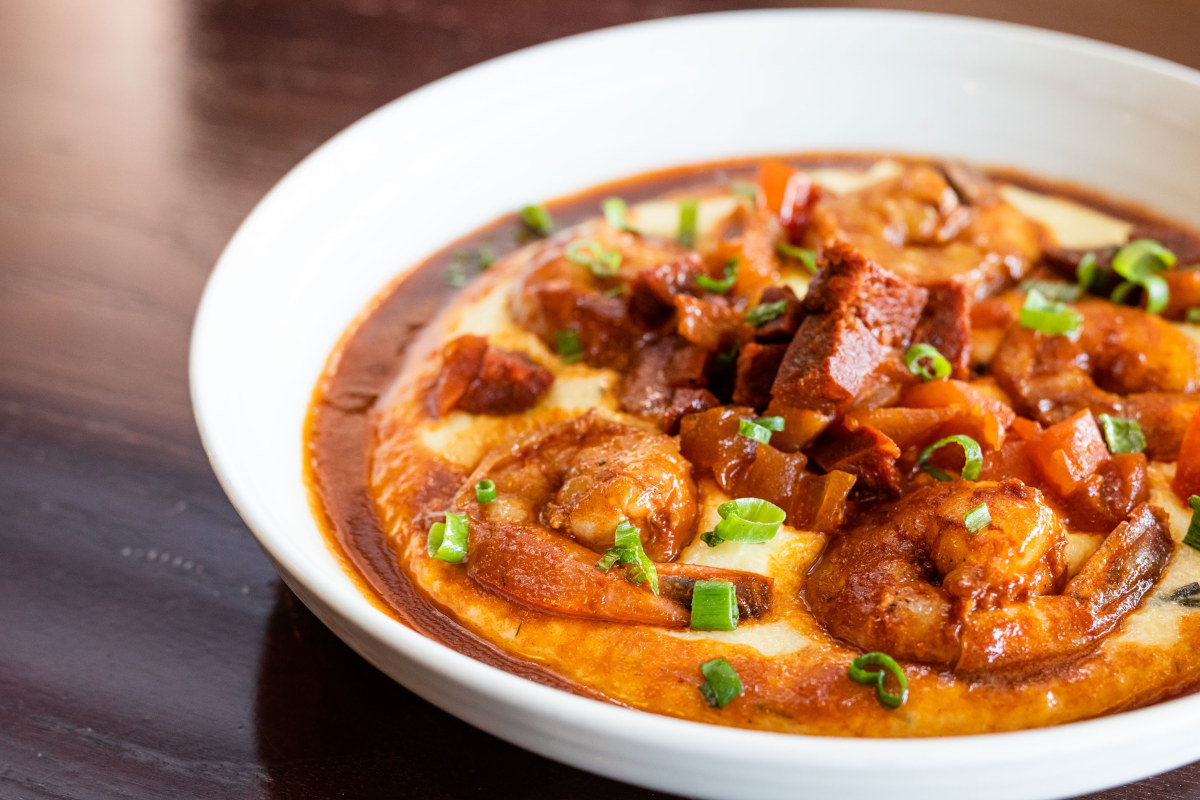 Shrimp and grits dish served