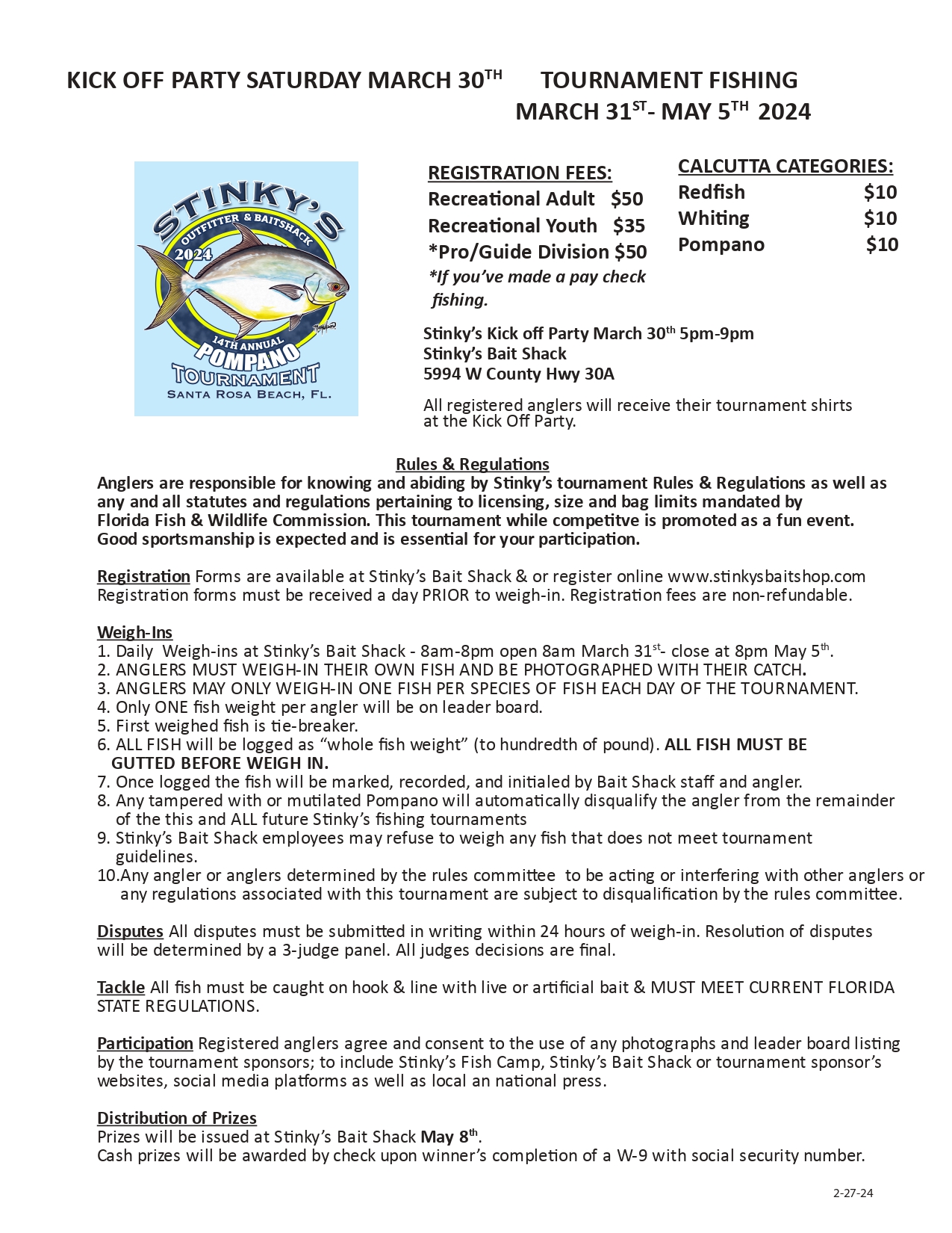 Popmano's tournament fishing regulations and rules