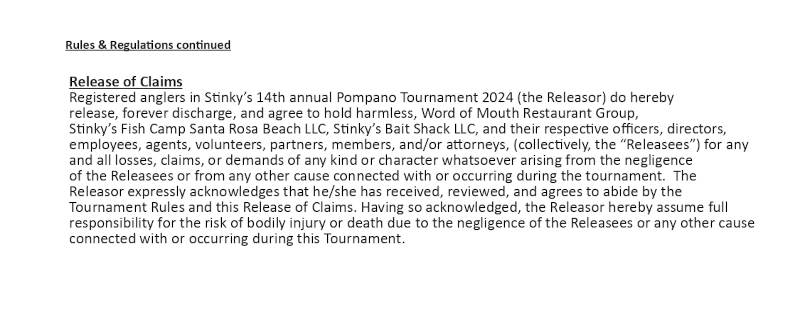 Pompano Tournament rules
