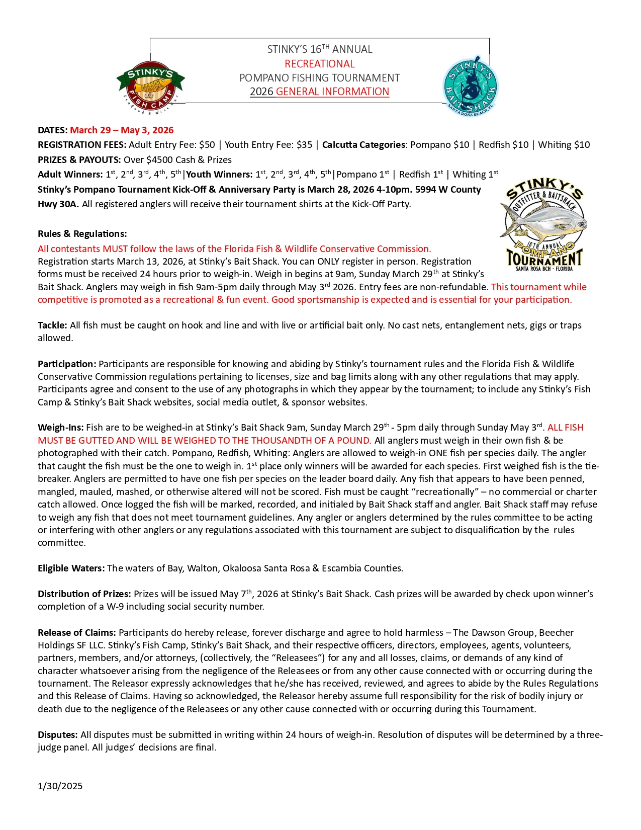 stinky's 16th annual recreational pompano fishing tournament 2026 2