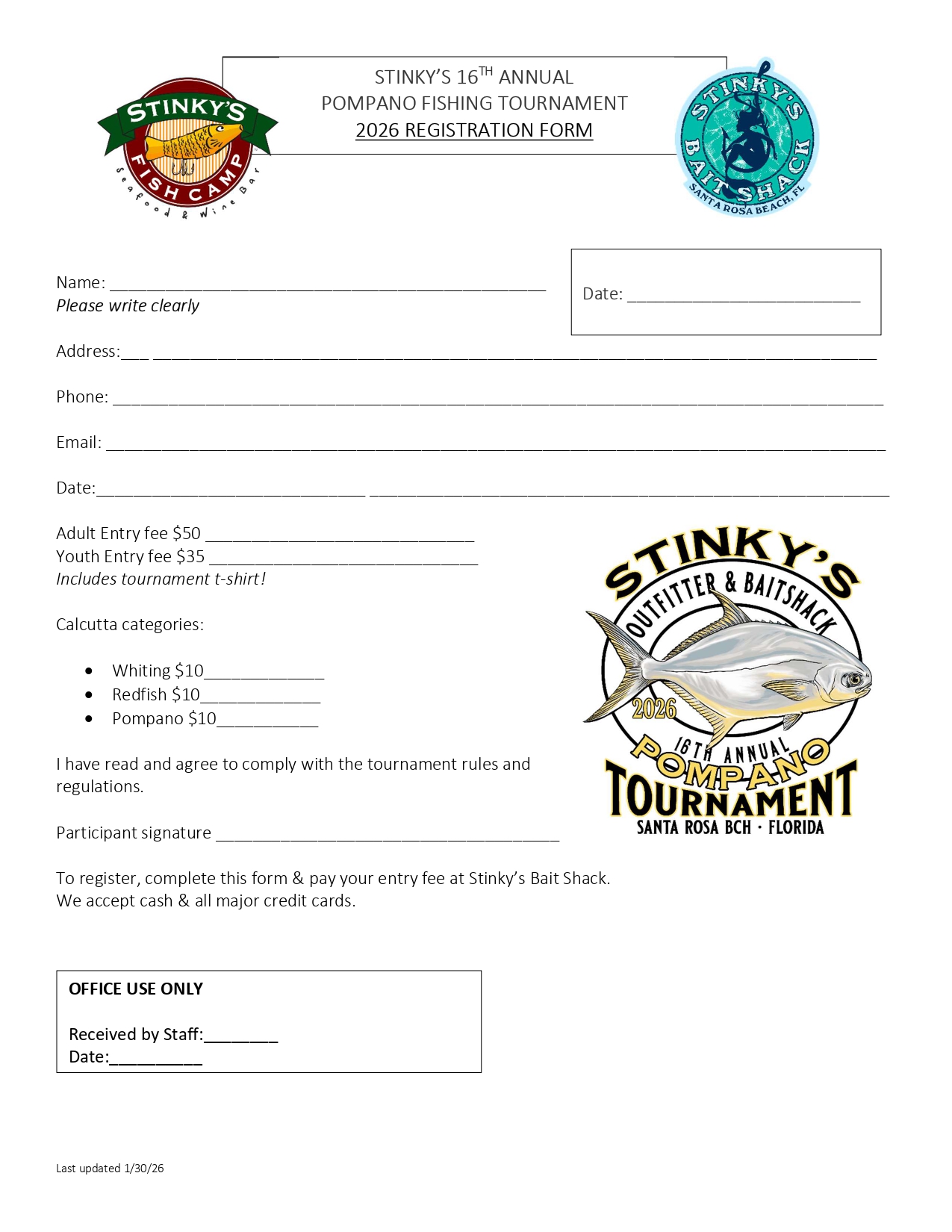 stinky's 16th annual recreational pompano fishing tournament 2026 registration form
