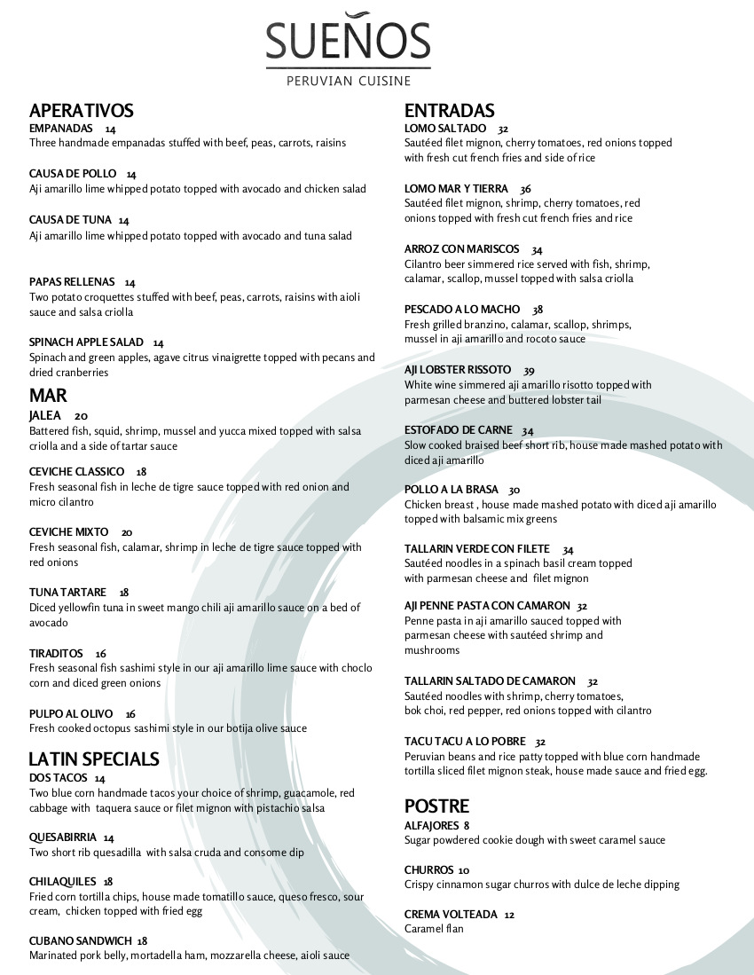 Suenos menu page 1
