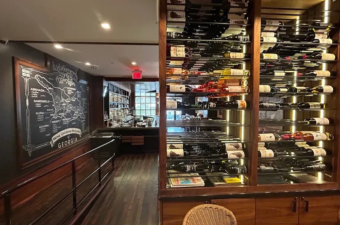 A wine rack filled with various bottle