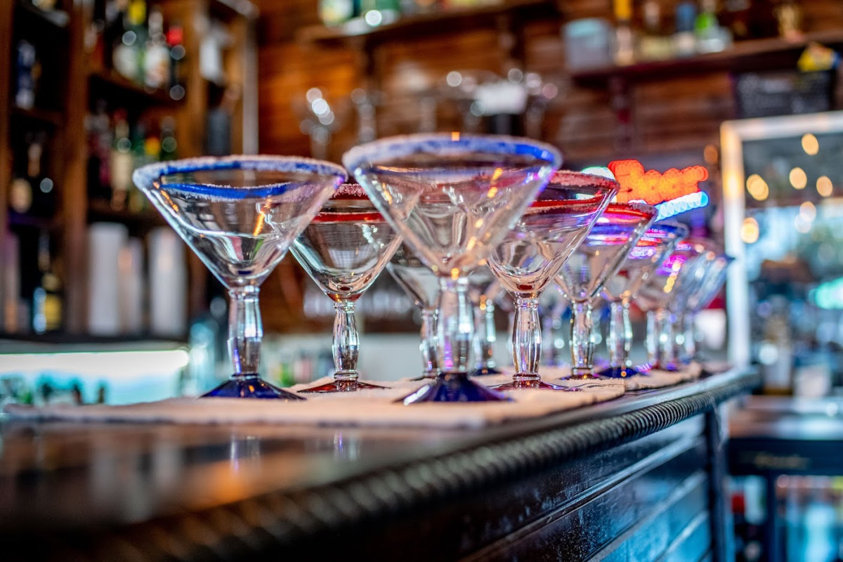 Cocktail glasses lined up