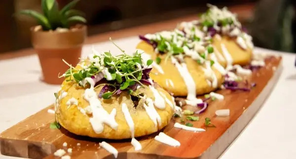 stuffed dough on a wooden board