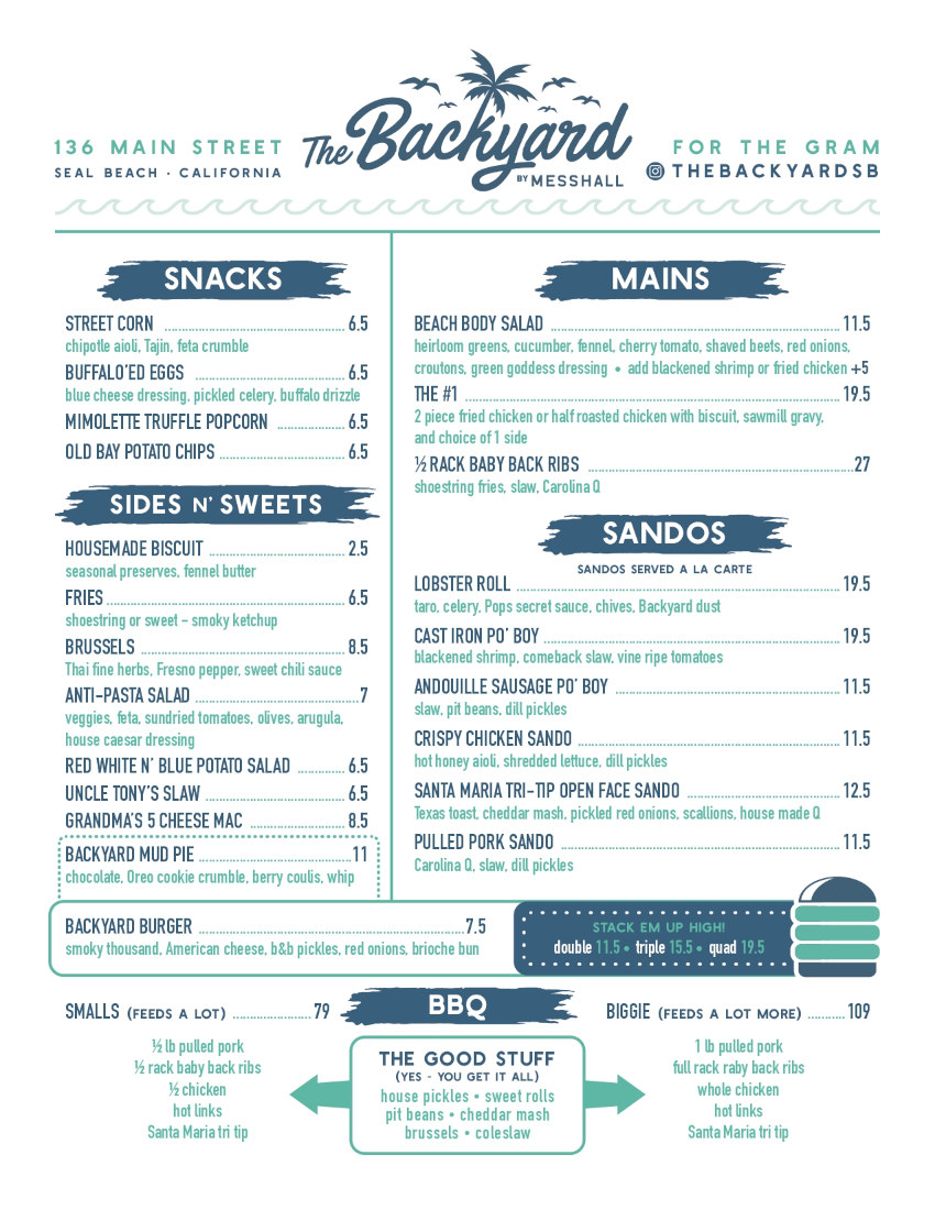 The Backyard menu first page