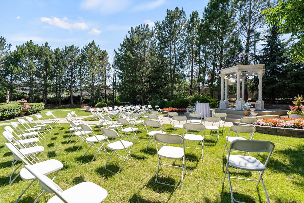 Exterior, chairs set for wedding ceremony