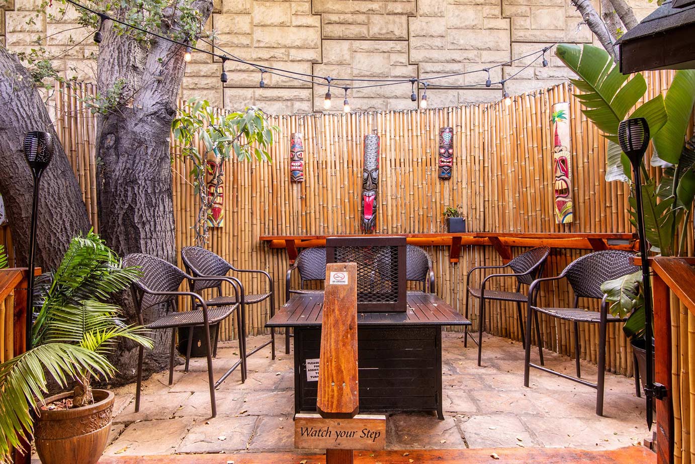 Outdoor patio with bamboo wall