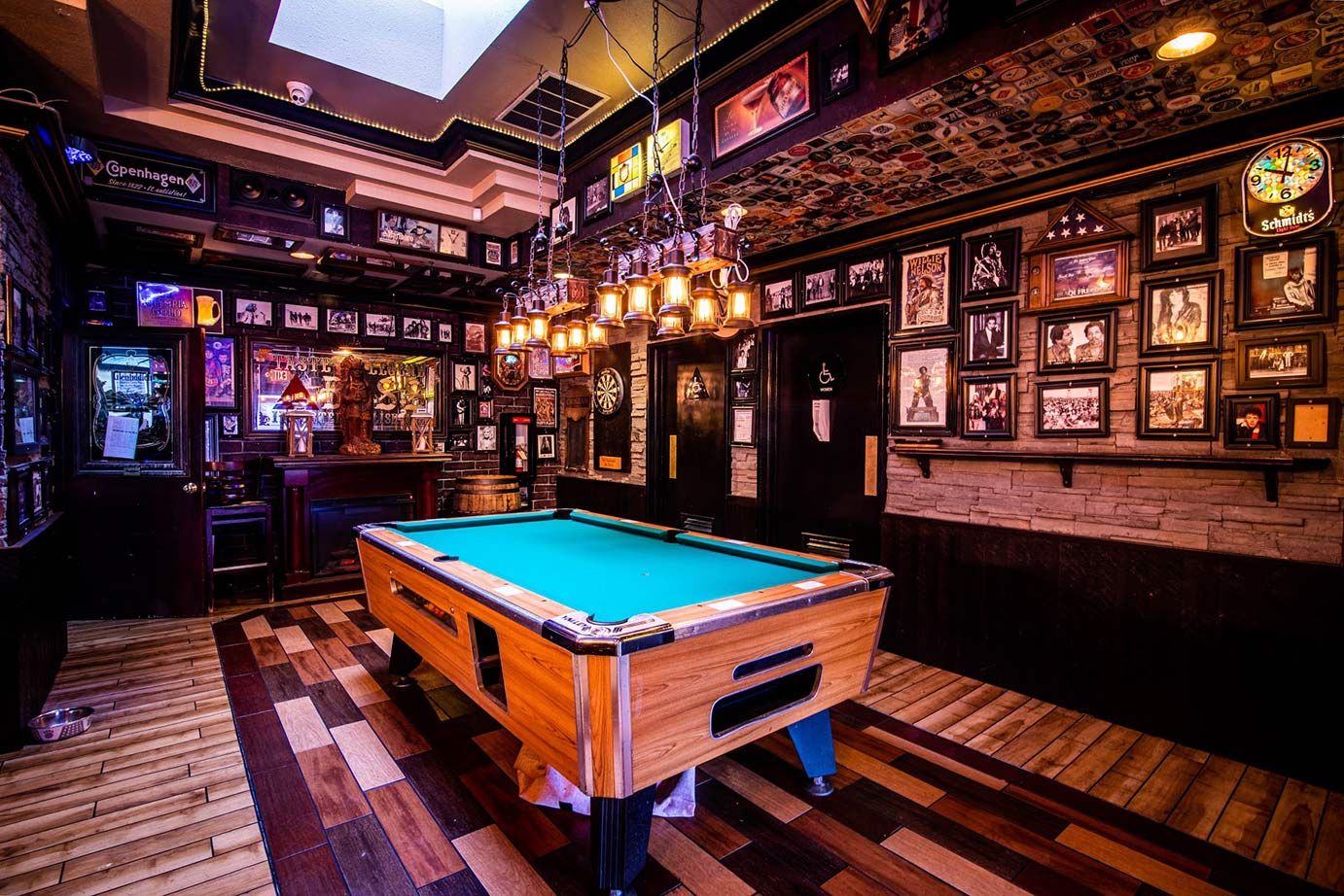 Restaurant interior with billiard table