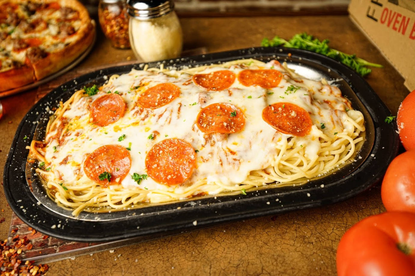 Spaghetti with cheese and sausage