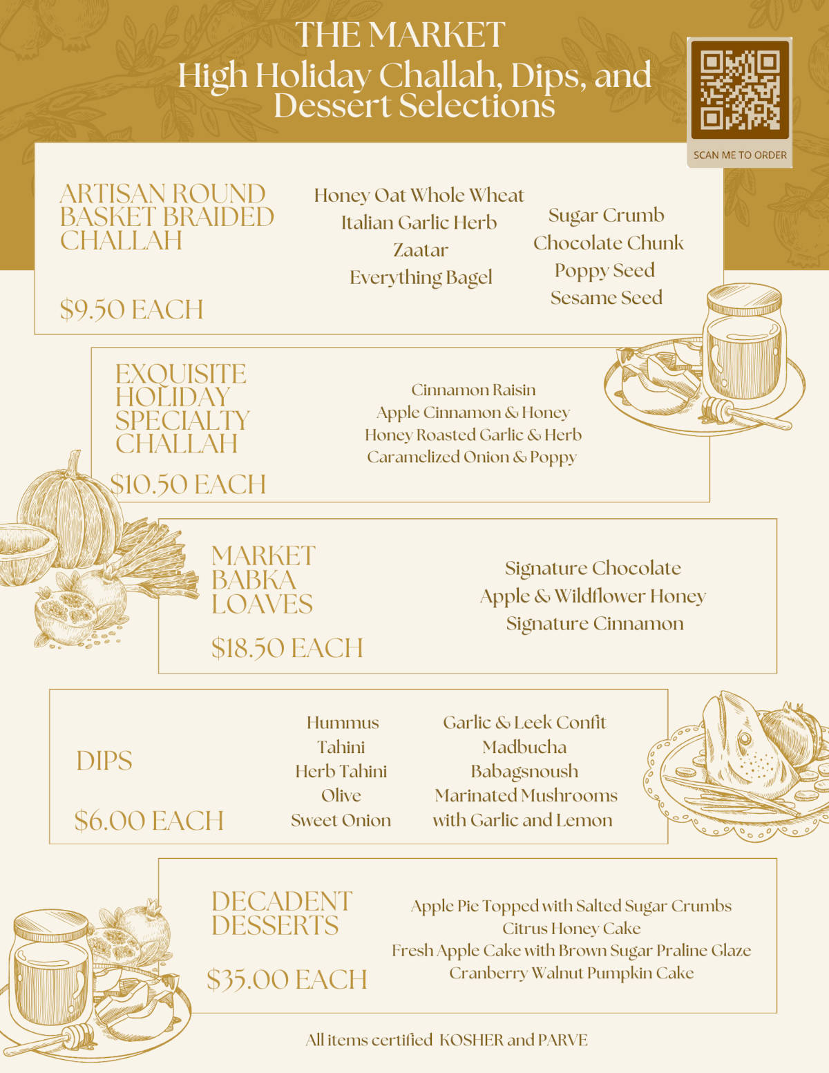 The Market High Holiday Challah, Dips, and Dessert Selections menu