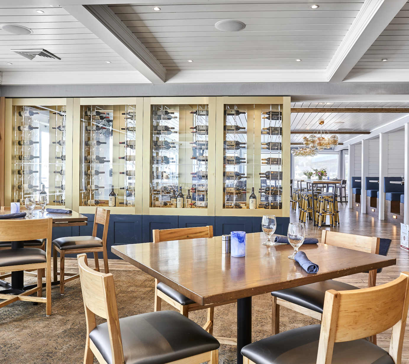 Interior, wine racks, tables and seating