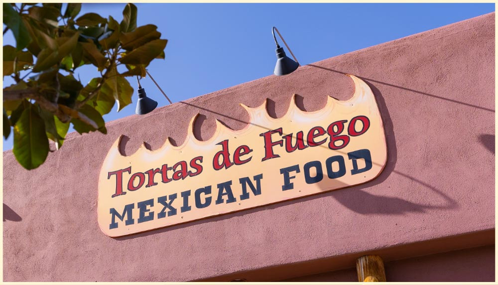 Exterior, Tortas de Fuego Mexican Food sign