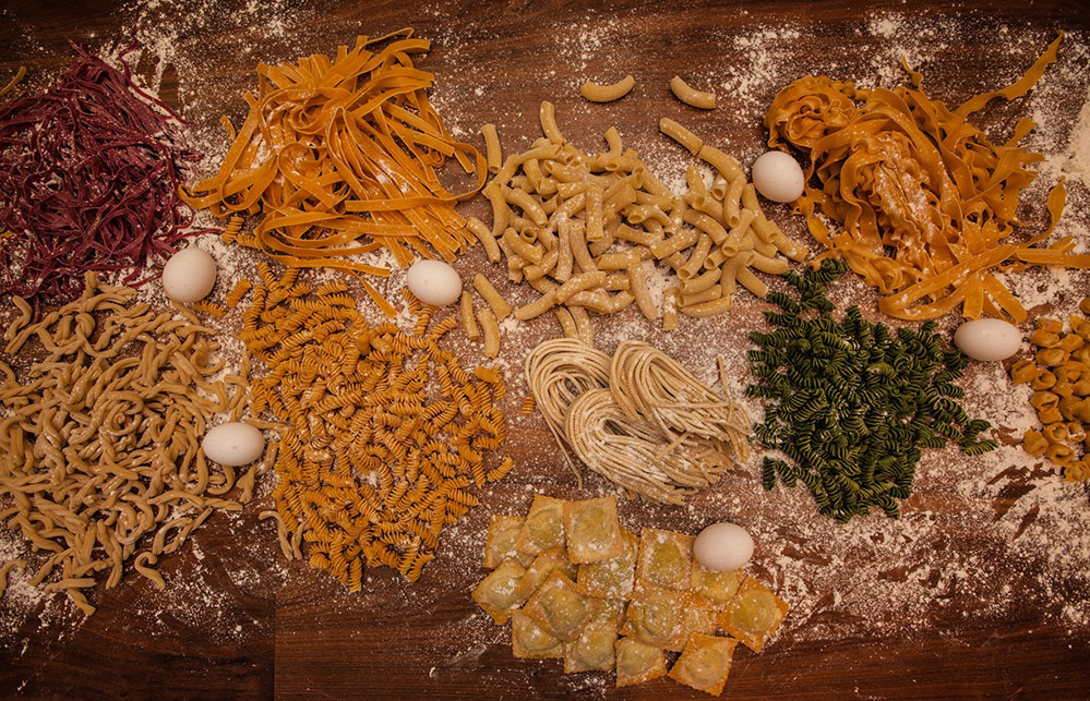 Various types of pasta. Top view