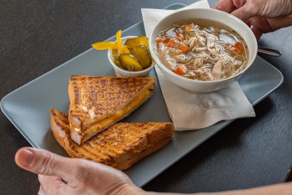 Grilled Cheese Sandwich and chicken soup