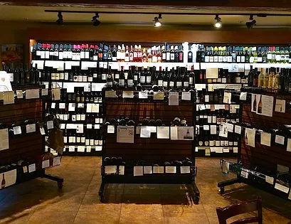Shelves with wine