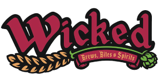 Wicked Brews Bites and Spirits logo scroll