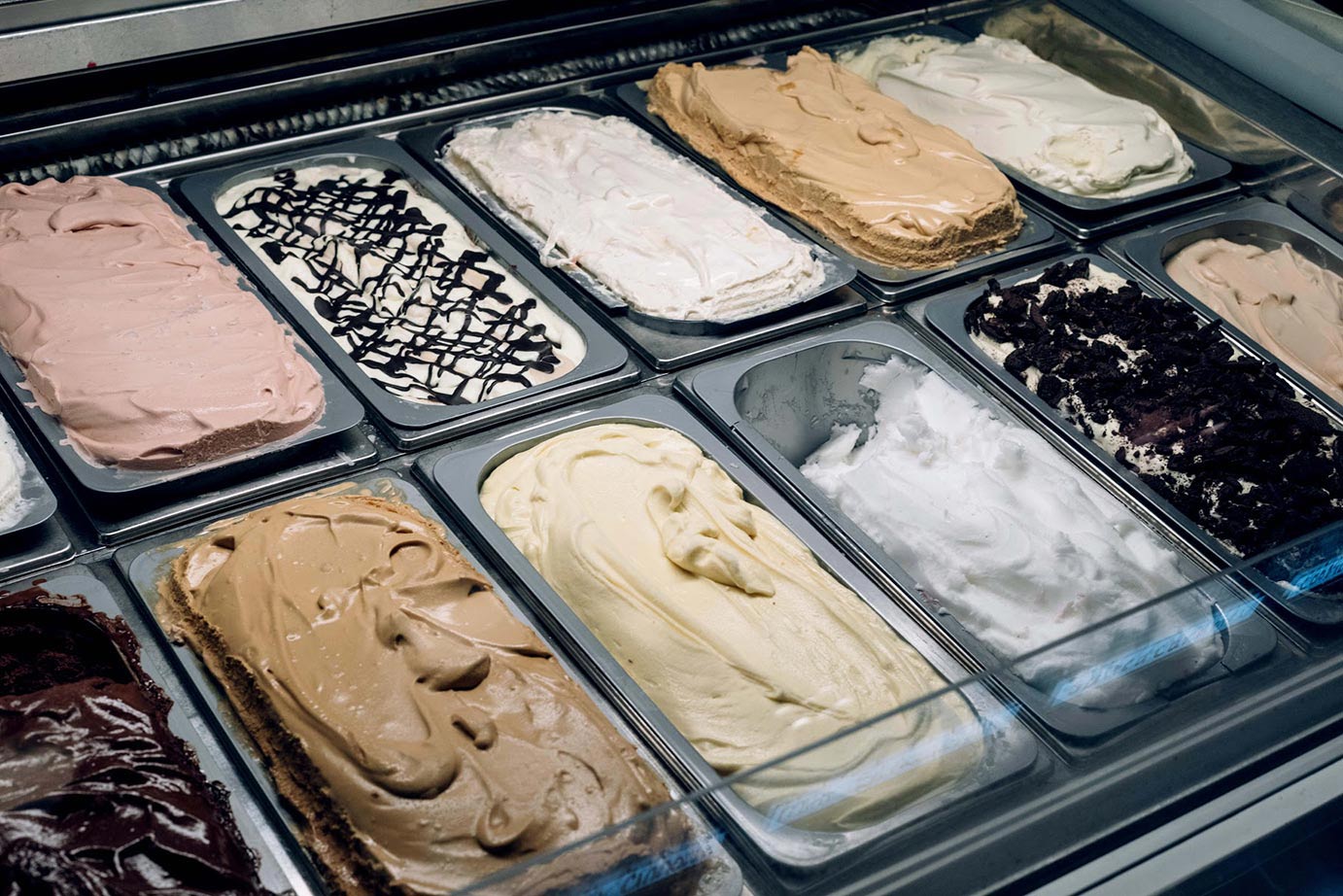 Interior, different types of ice cream
