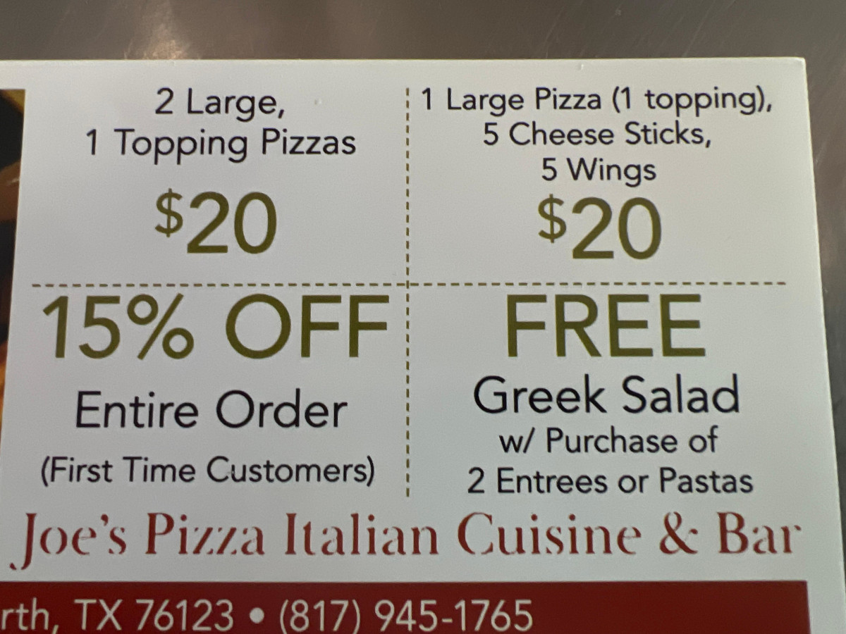 Joe's Pizza Italian Cuisine & Bar Coupons