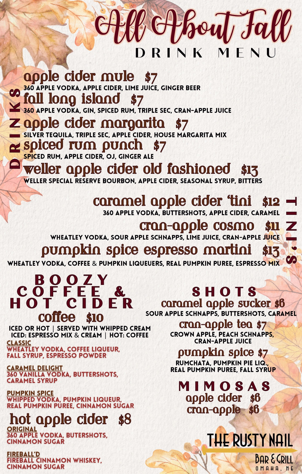 All About Fall - Seasonal Drink Menu