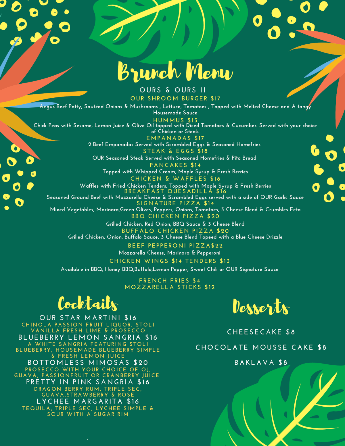 Brunch menu