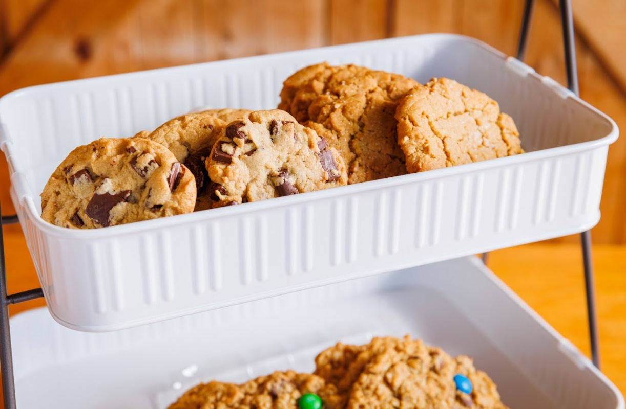 A rack compartment with cookies