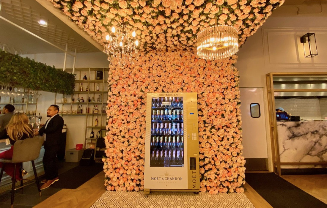 Interior, floral wall decoration in the bar area.