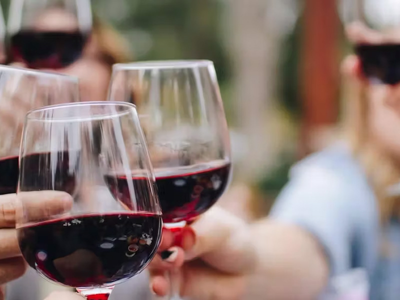 People toast with glasses of wine