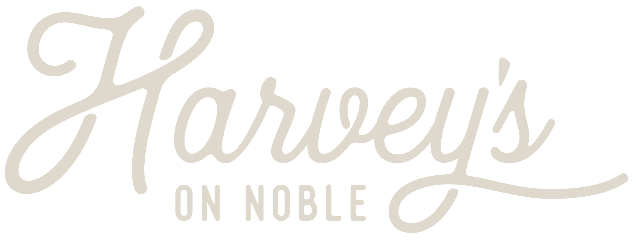 Harvey's on Noble logo scroll