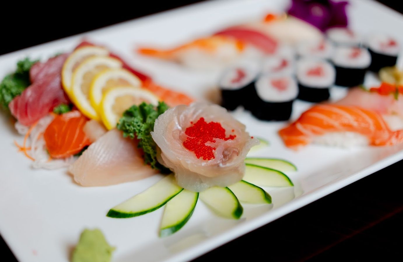 Close-up of an assorted sushi platter