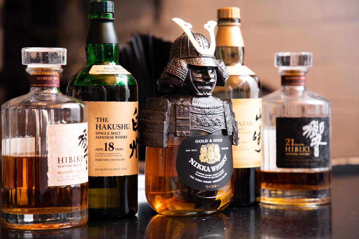 Bottles of different Japanese whiskey brands