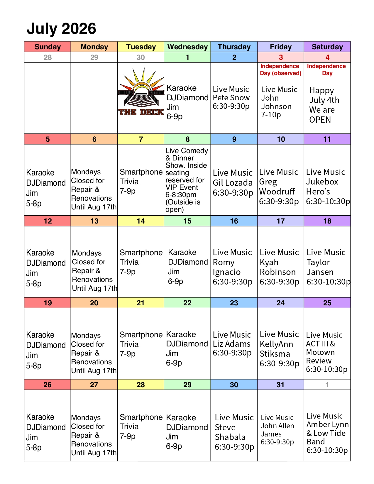 Monthly Events