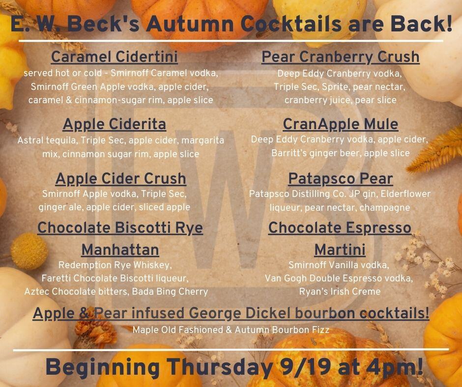 Fall specialty cocktails flyer