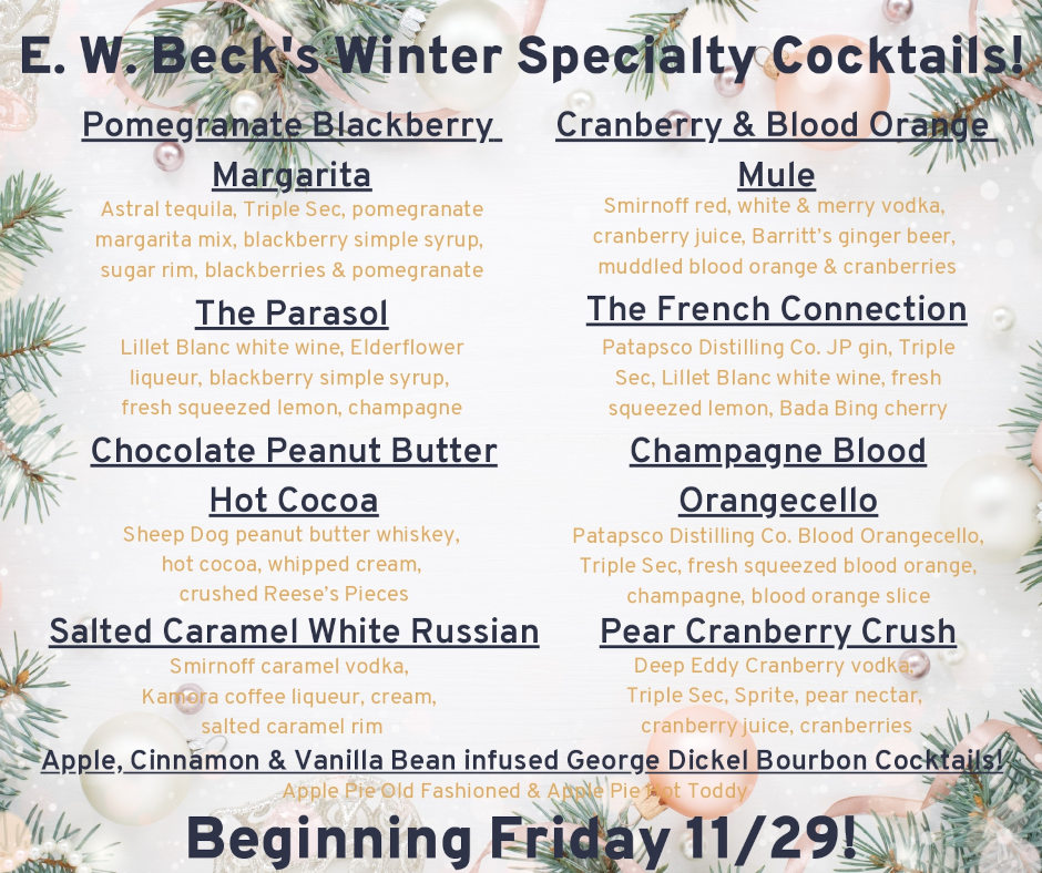 winter specialty cocktails flyer