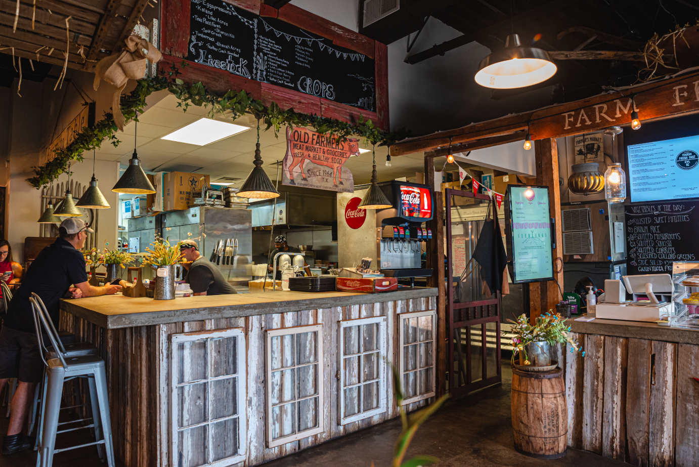 Interior, rustic ambience, food counter