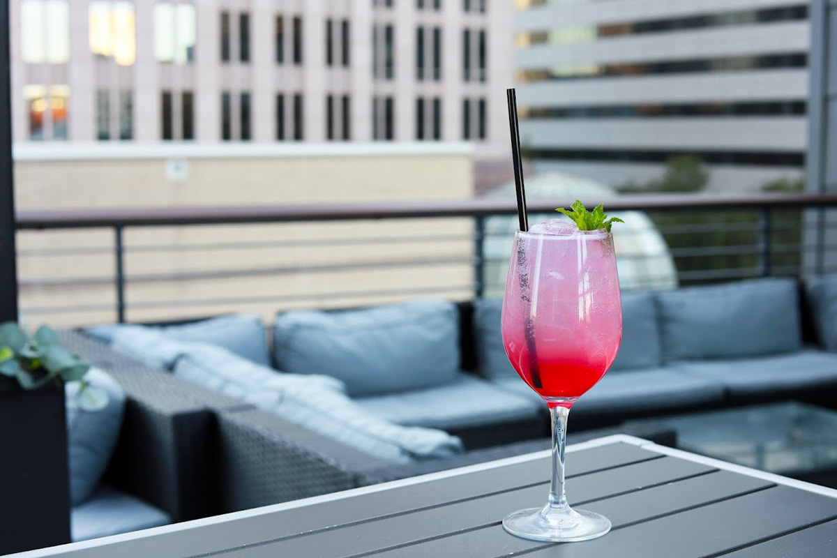 The Higher Love cocktail, served in the outdoor seating area