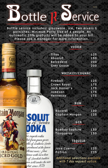 Bottle reservations info