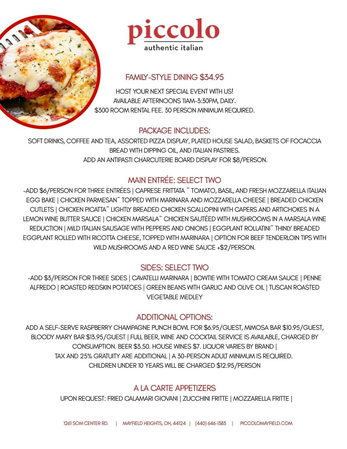 Family Style Dining Menu