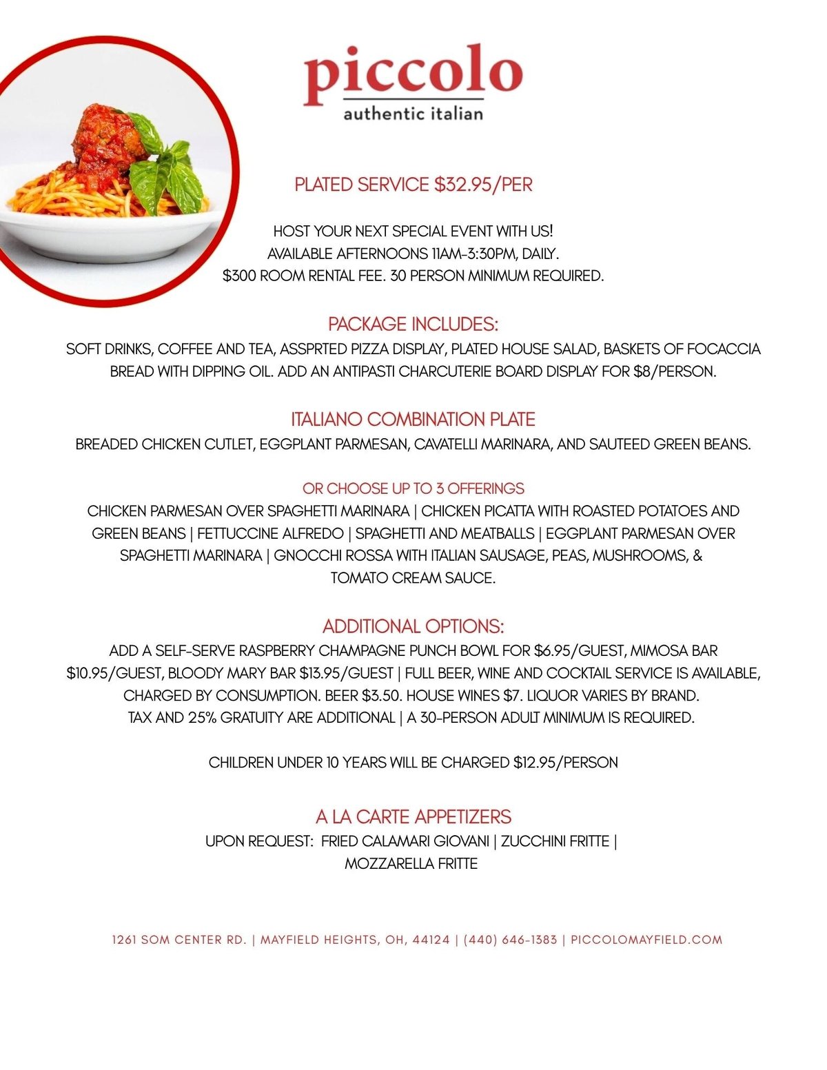Plated Service Menu