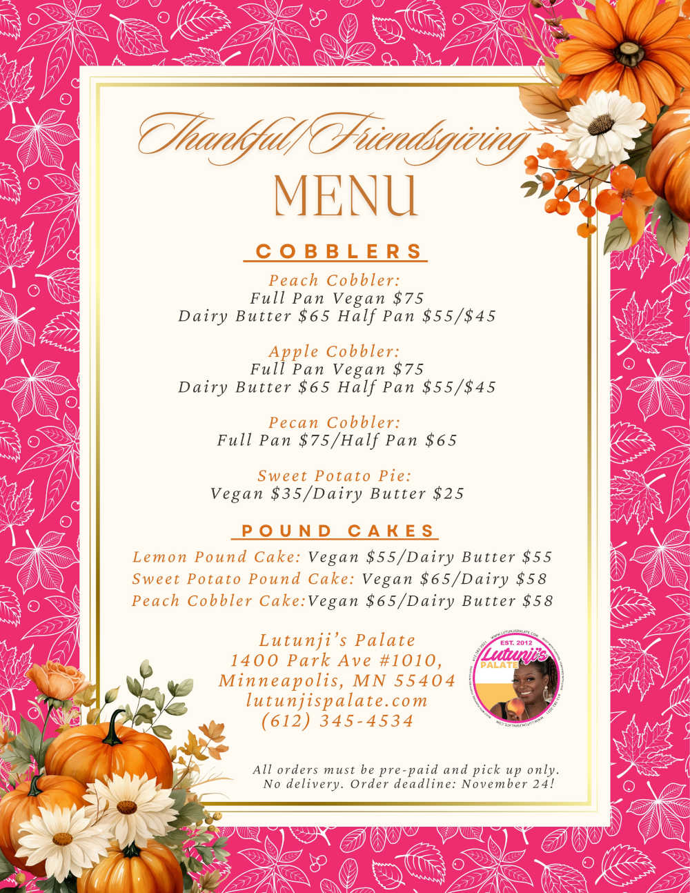 Friendsgiving Holiday Menu