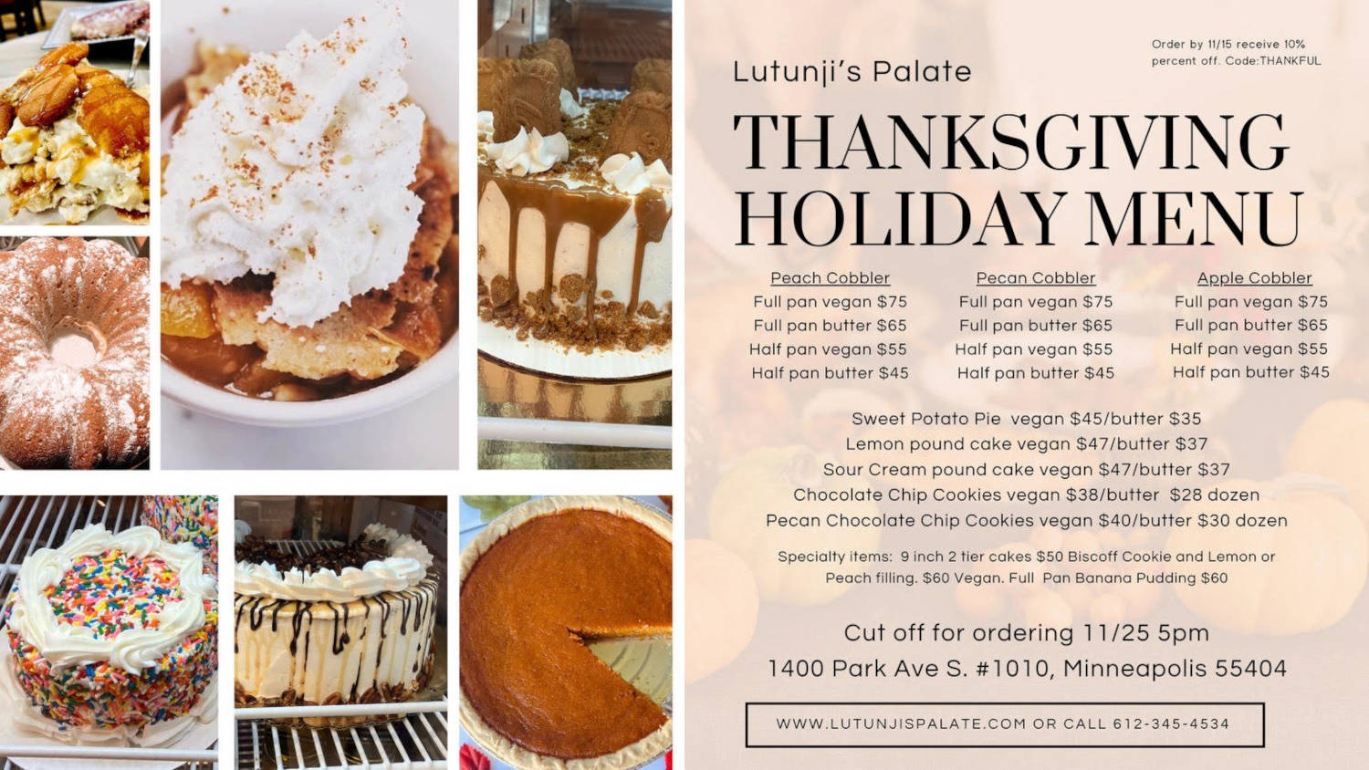 Thanksgiving Holiday Menu