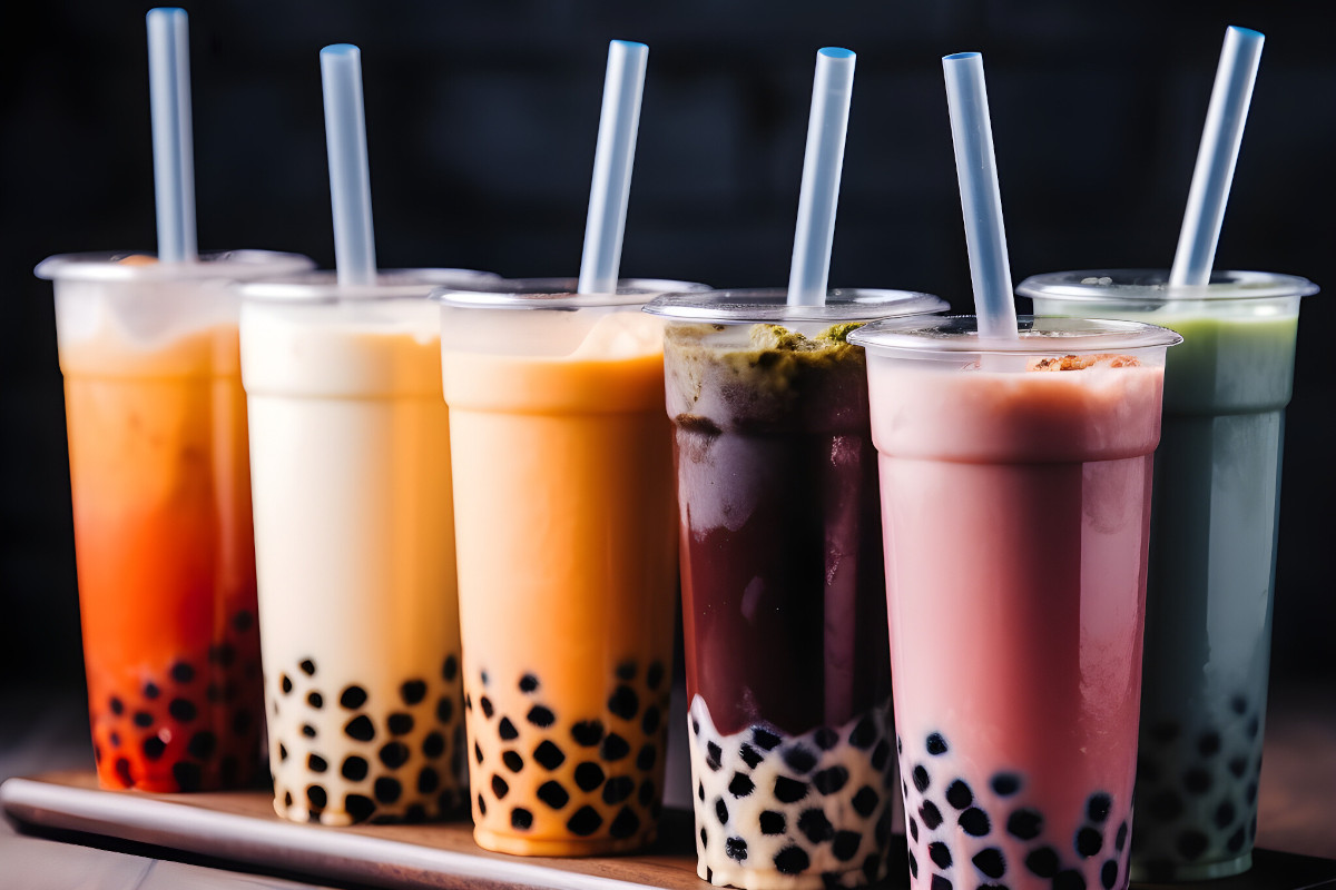 Boba bubble tea with vibrant colored drinks