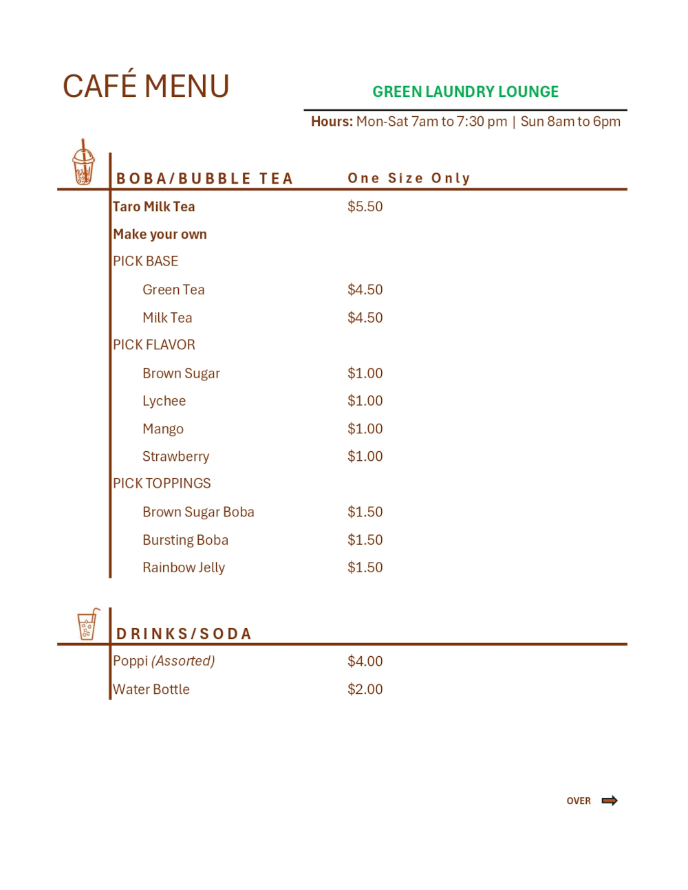 Drink menu