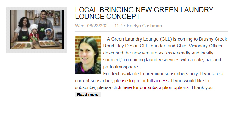 Press article about Green Laundry Lounge