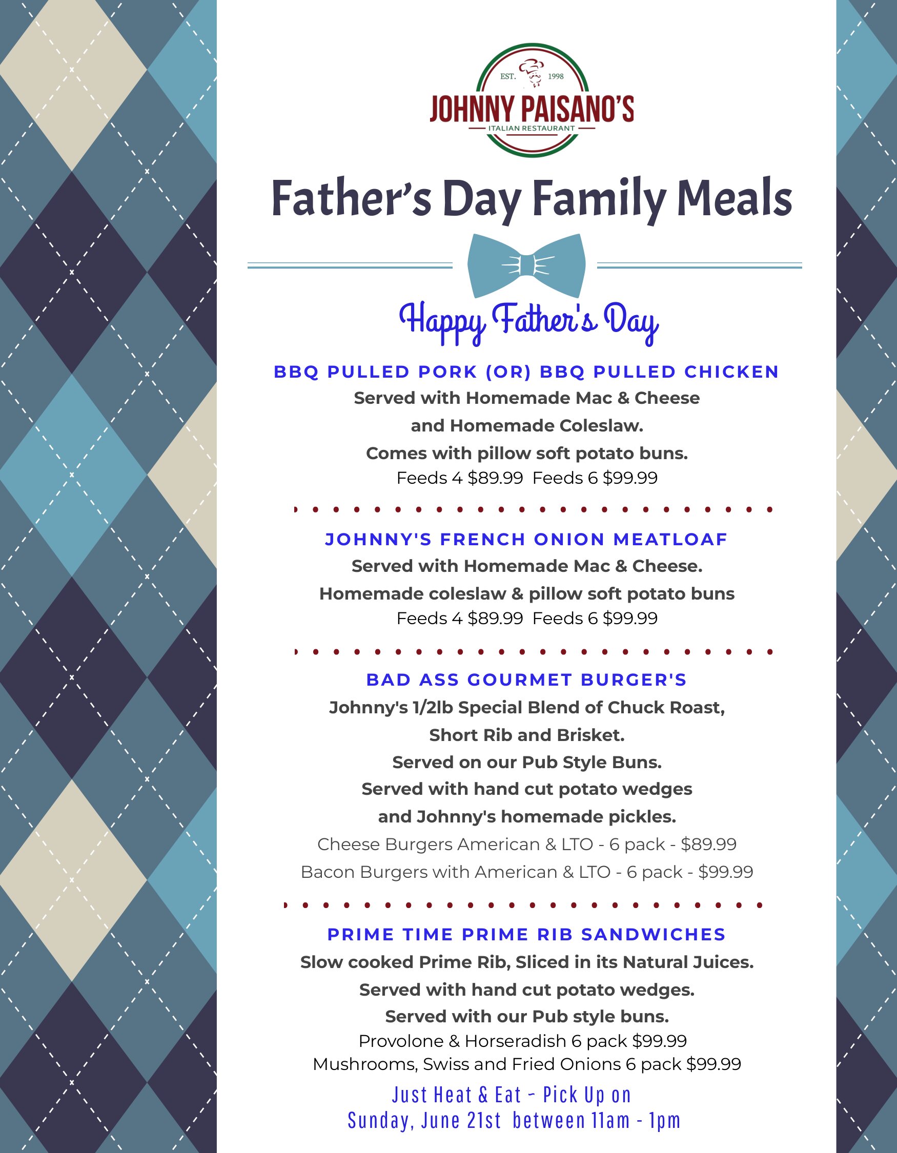 Father's Day Menu