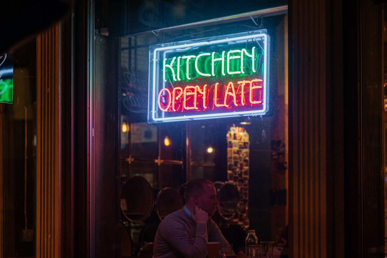 Exterior, neon light signage on a window